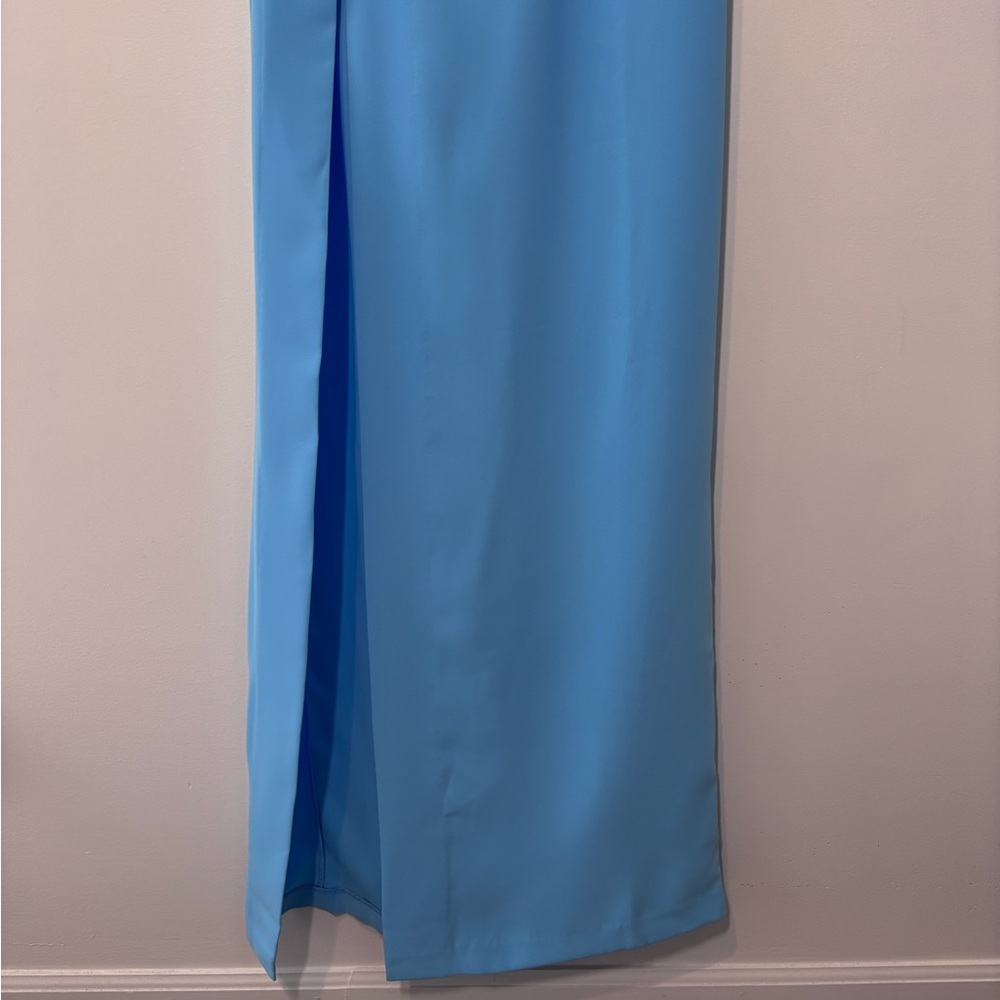 Amanda Uprichard Revolve Queen Pacific Blue Halter Neck Slit Sheath Gown Small - Picture 5 of 9